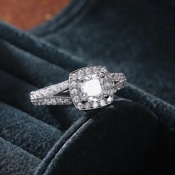 ▶NEW LUXURY 14K WHITE GOLD SQUARE GEM DIAMOND ENGAGEMENT RING FOR WOMEN, K774
